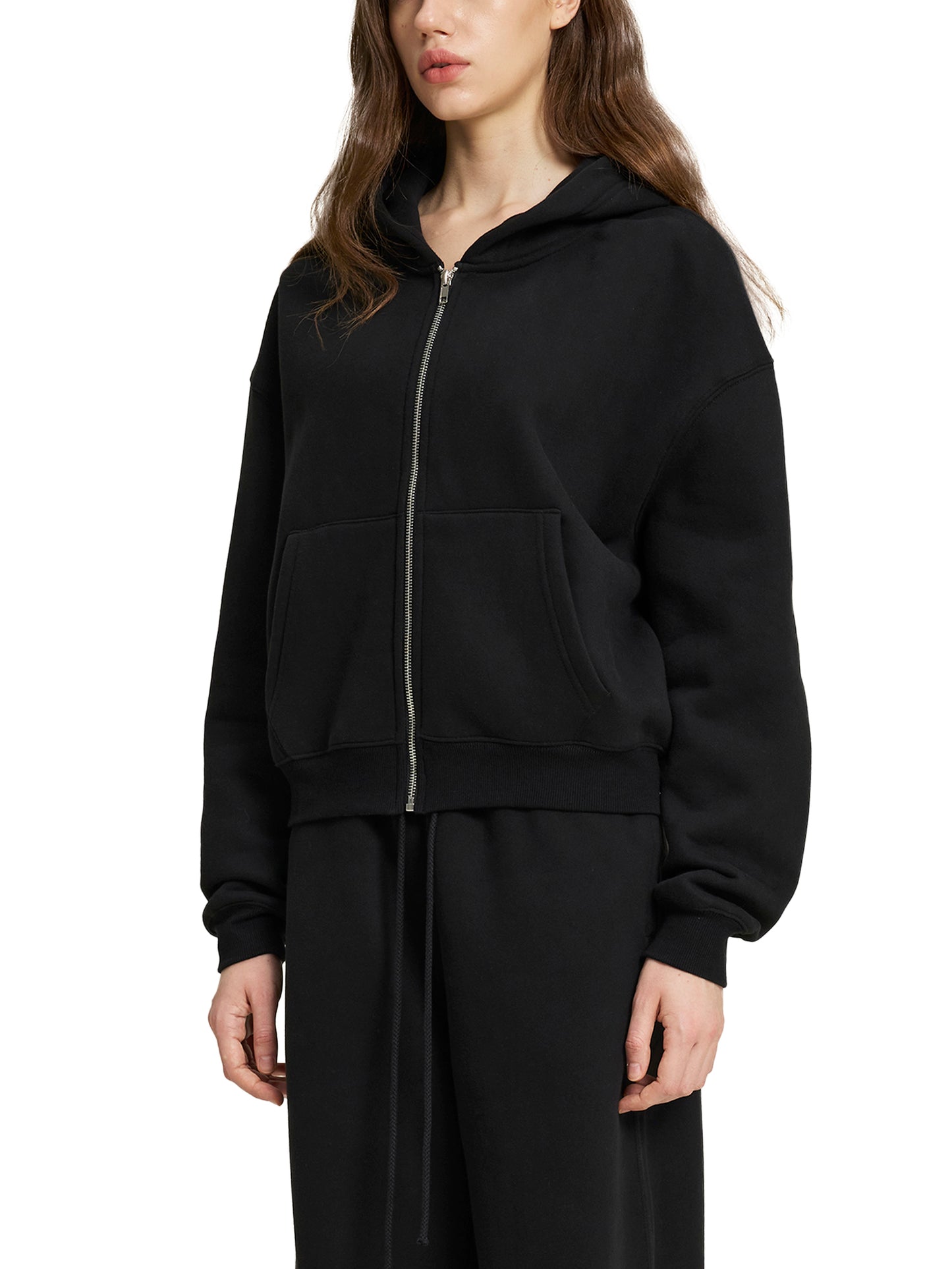 fleece zip-up boxy hoodie