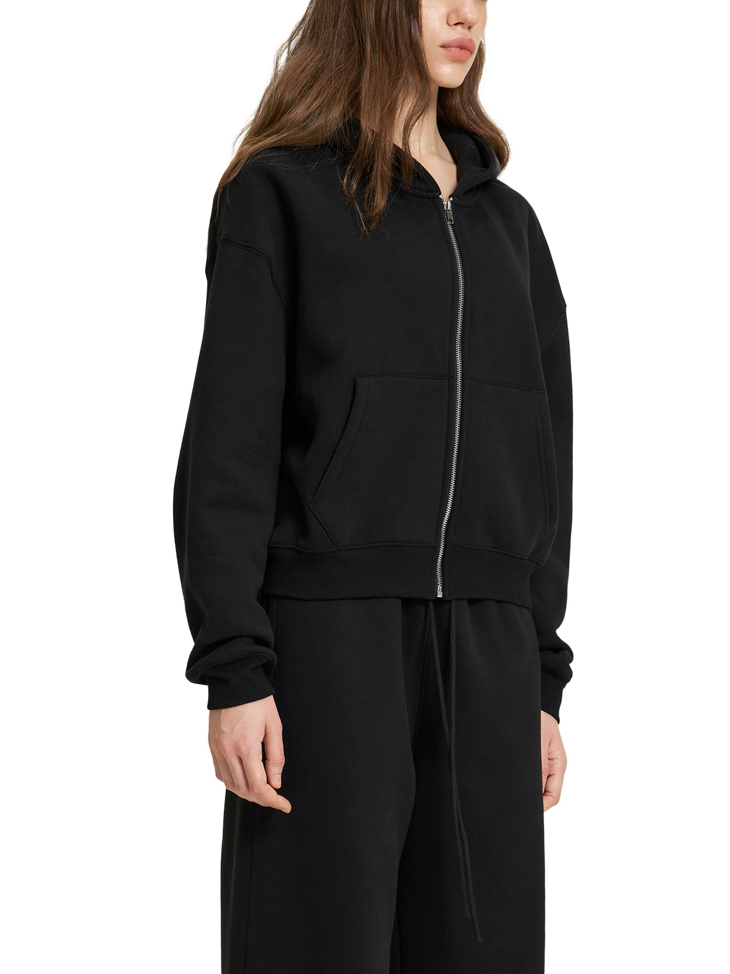 fleece zip-up boxy hoodie