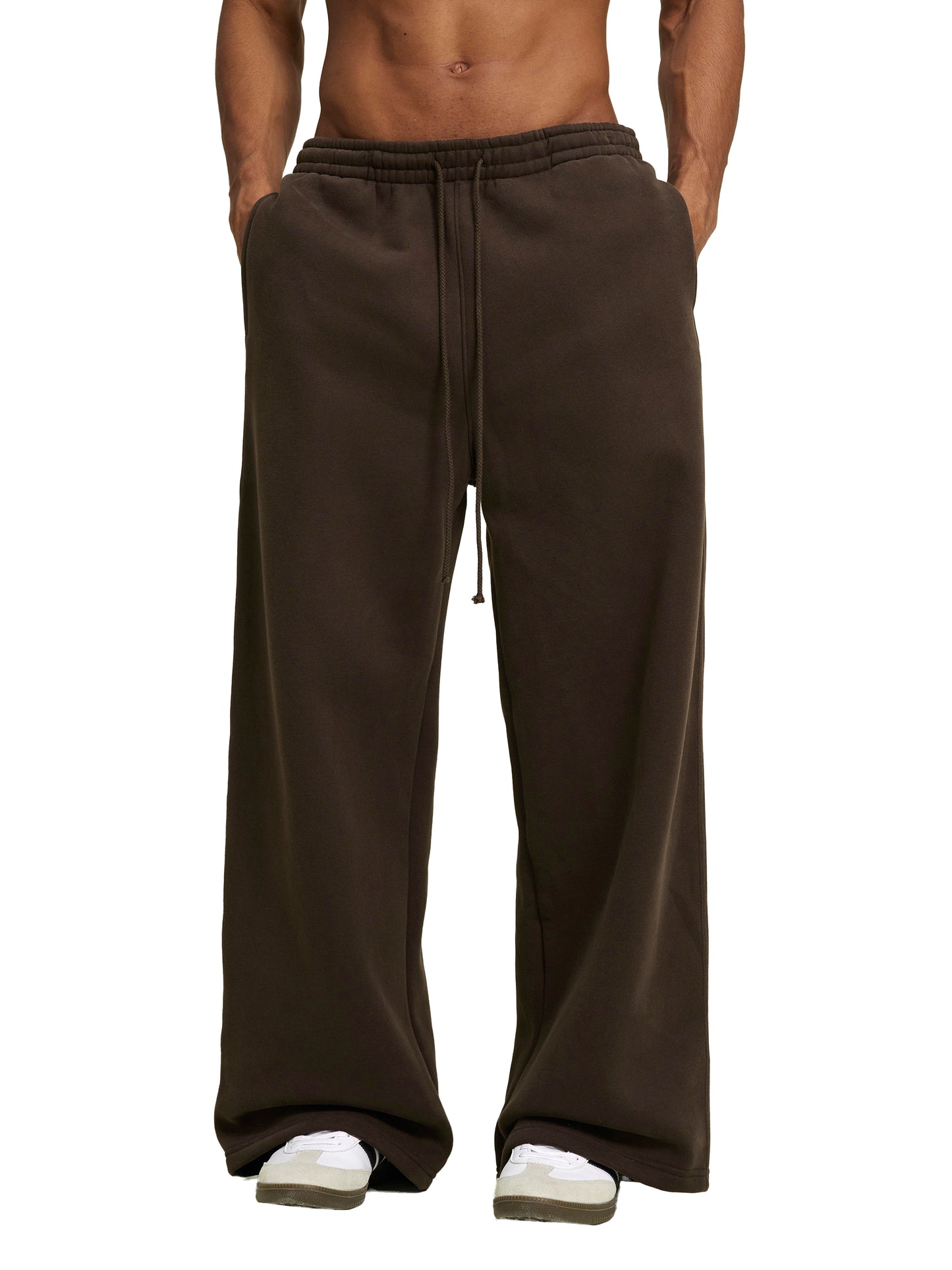 fleece drawstring straight-leg joggers