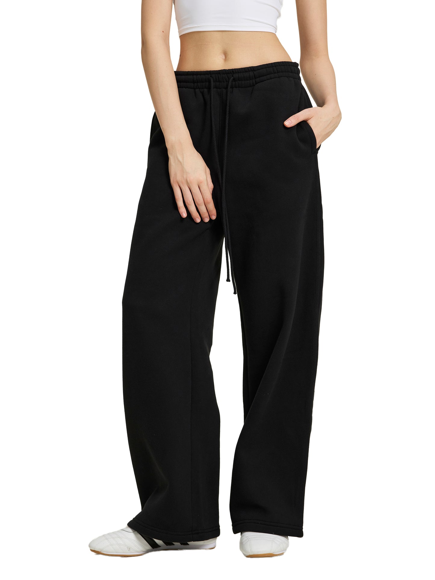 fleece drawstring straight-leg joggers