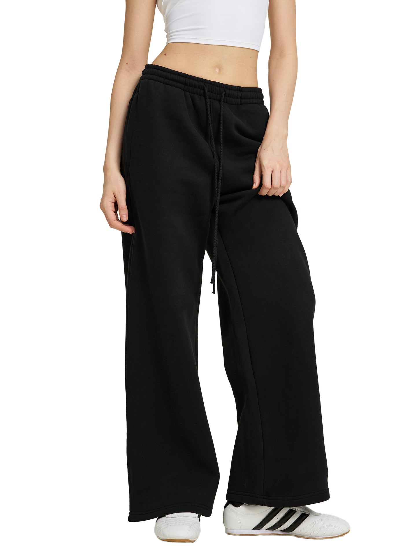 fleece drawstring straight-leg joggers