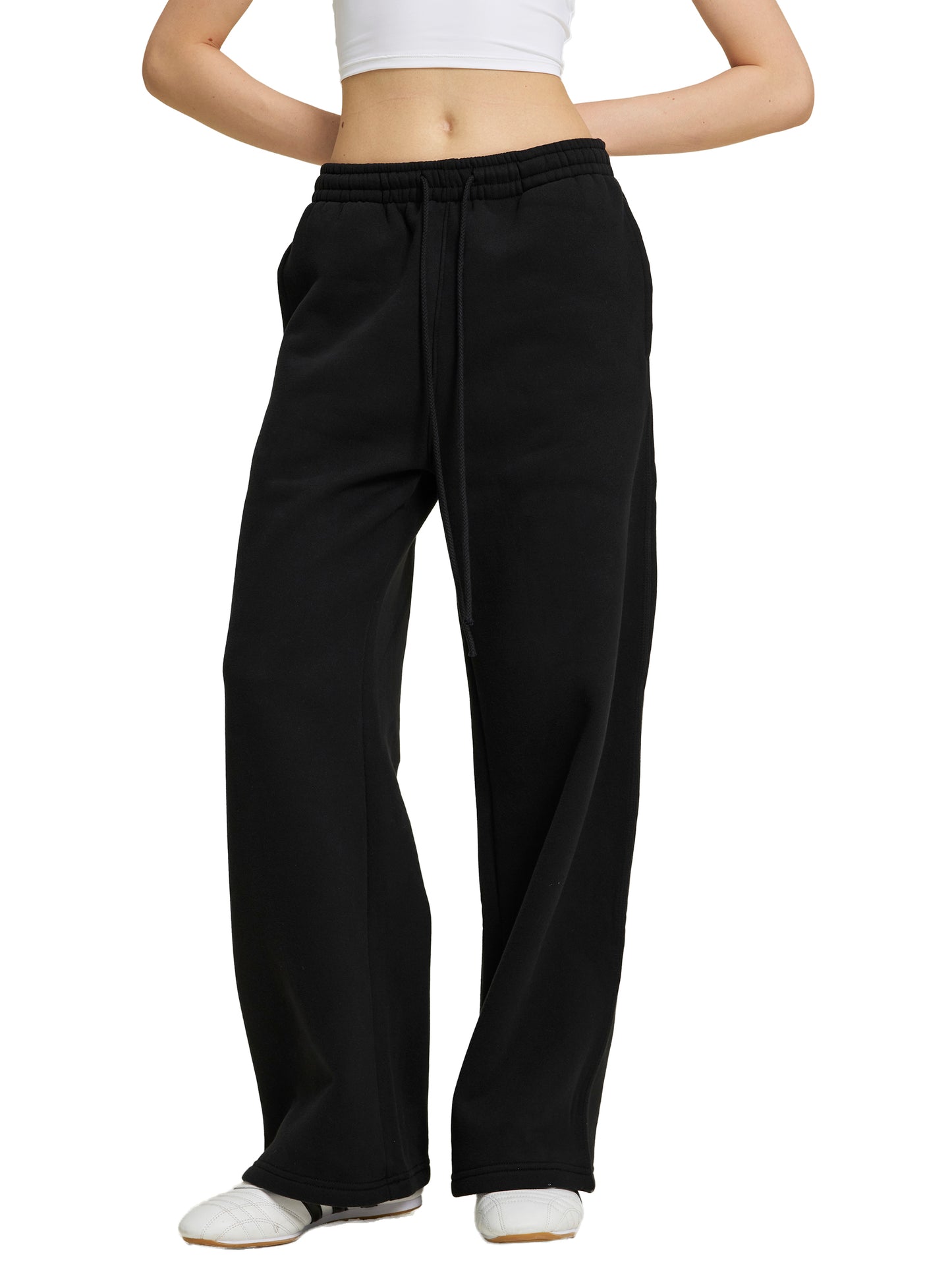 fleece drawstring straight-leg joggers
