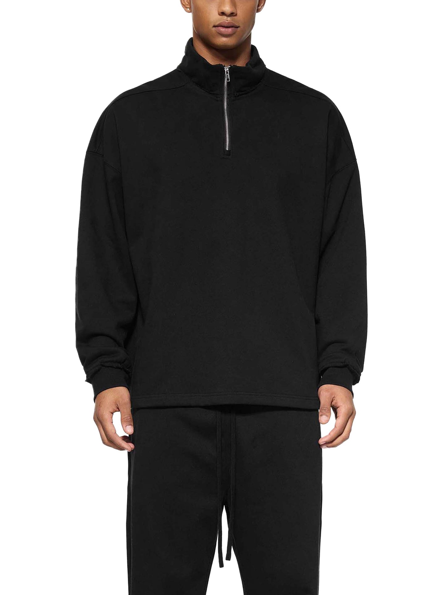 half-zip rolled edge fleece sweatshirt