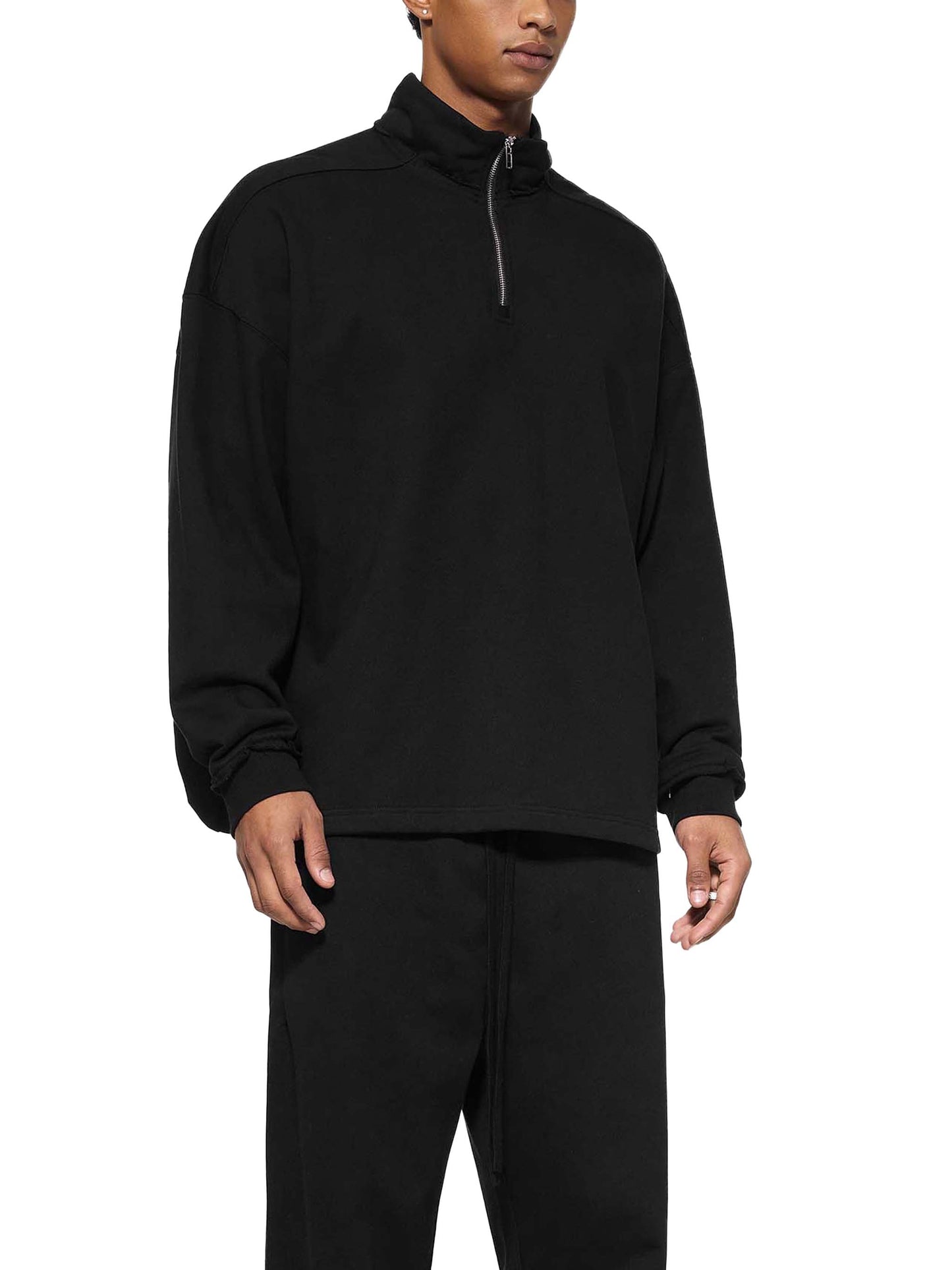 half-zip rolled edge fleece sweatshirt