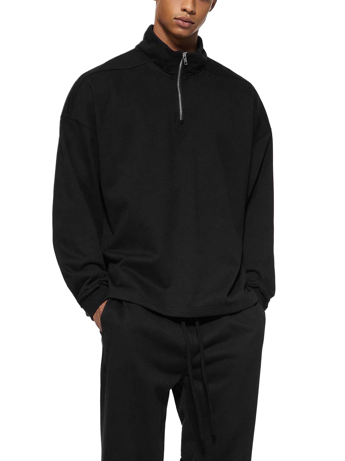 half-zip rolled edge fleece sweatshirt
