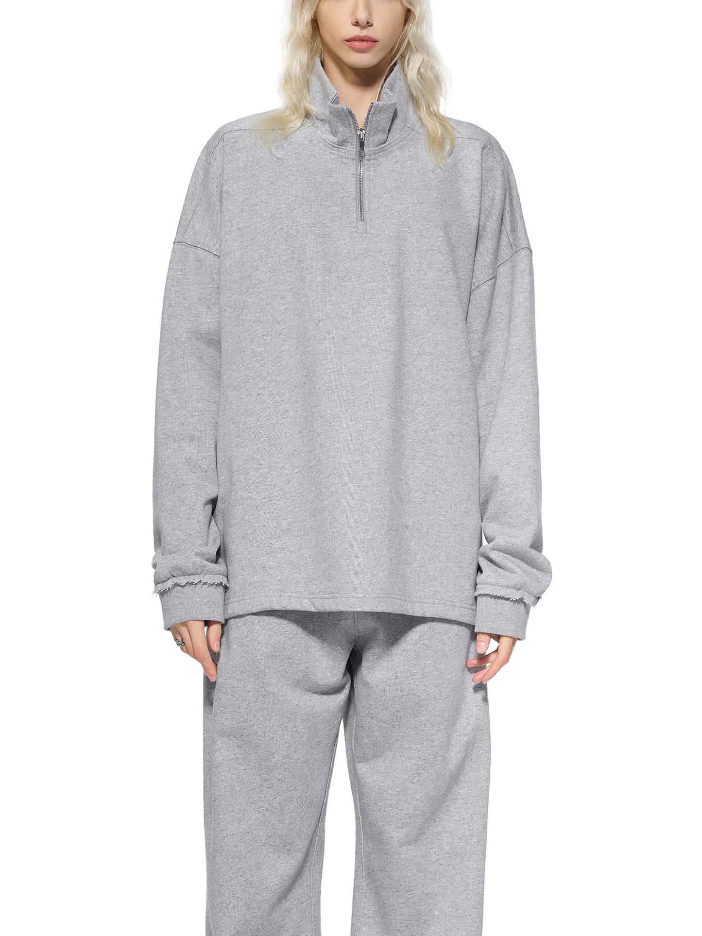 half-zip rolled edge fleece sweatshirt