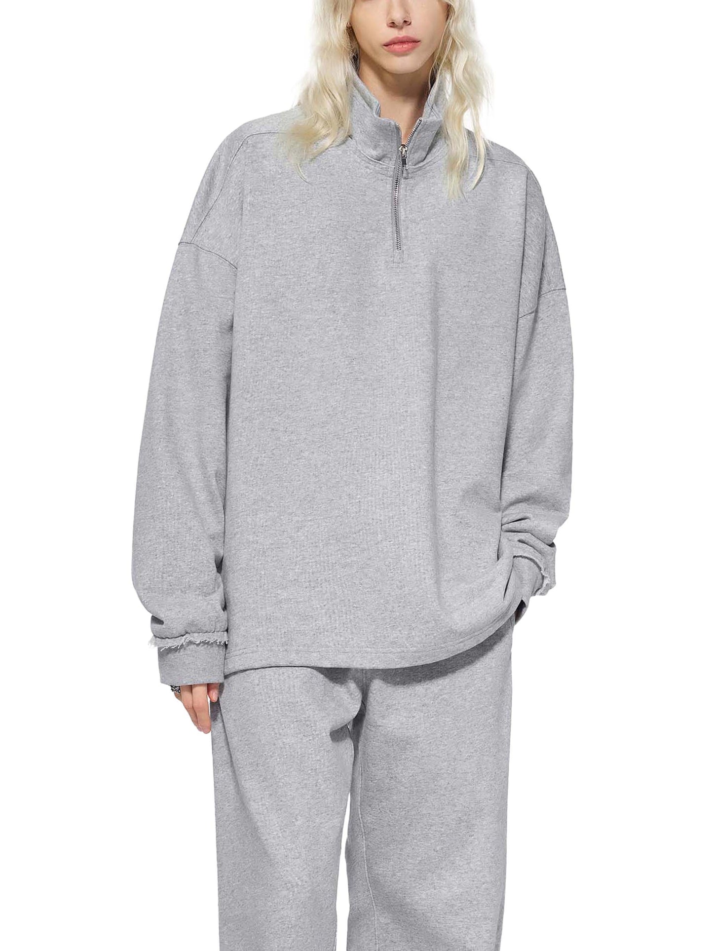 half-zip rolled edge fleece sweatshirt