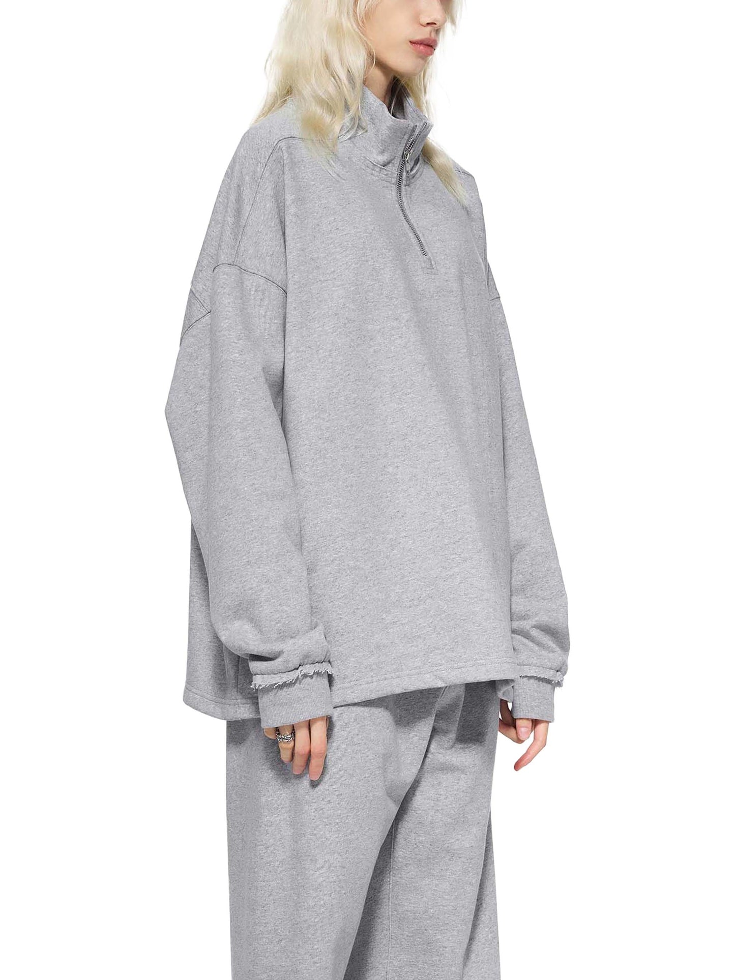 half-zip rolled edge fleece sweatshirt