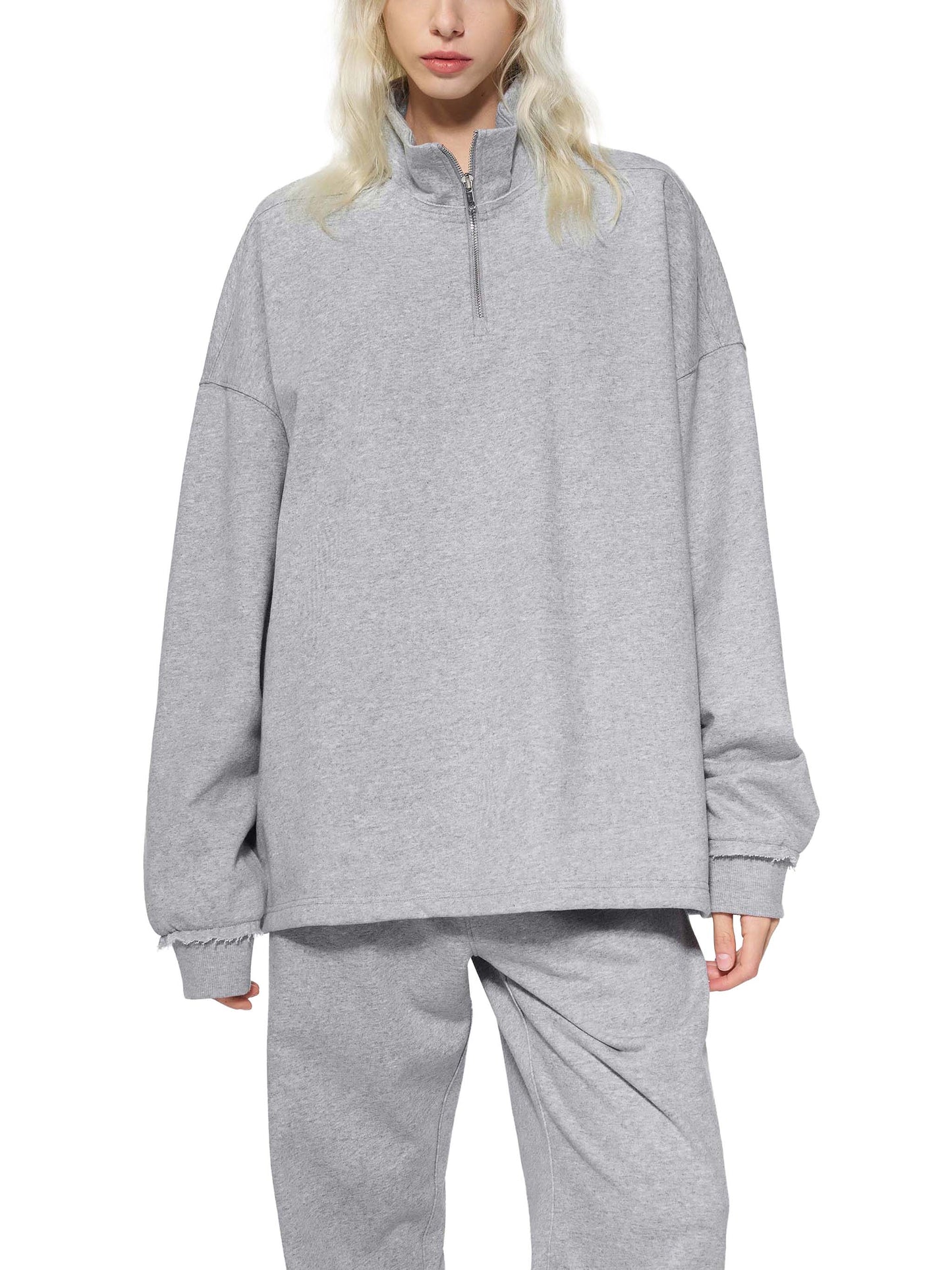 half-zip rolled edge fleece sweatshirt