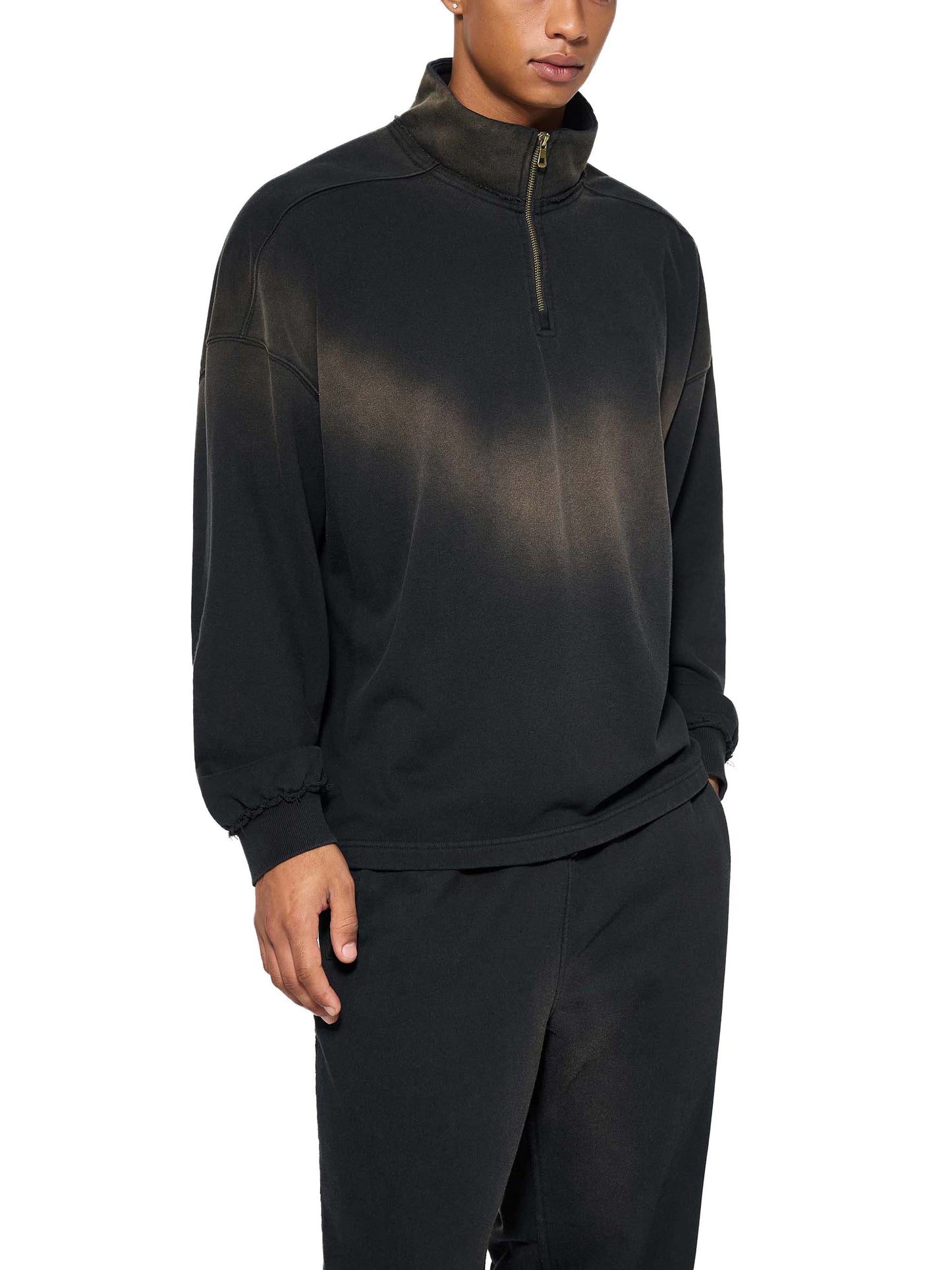 sun fade raw edge quarter-zip sweatshirt