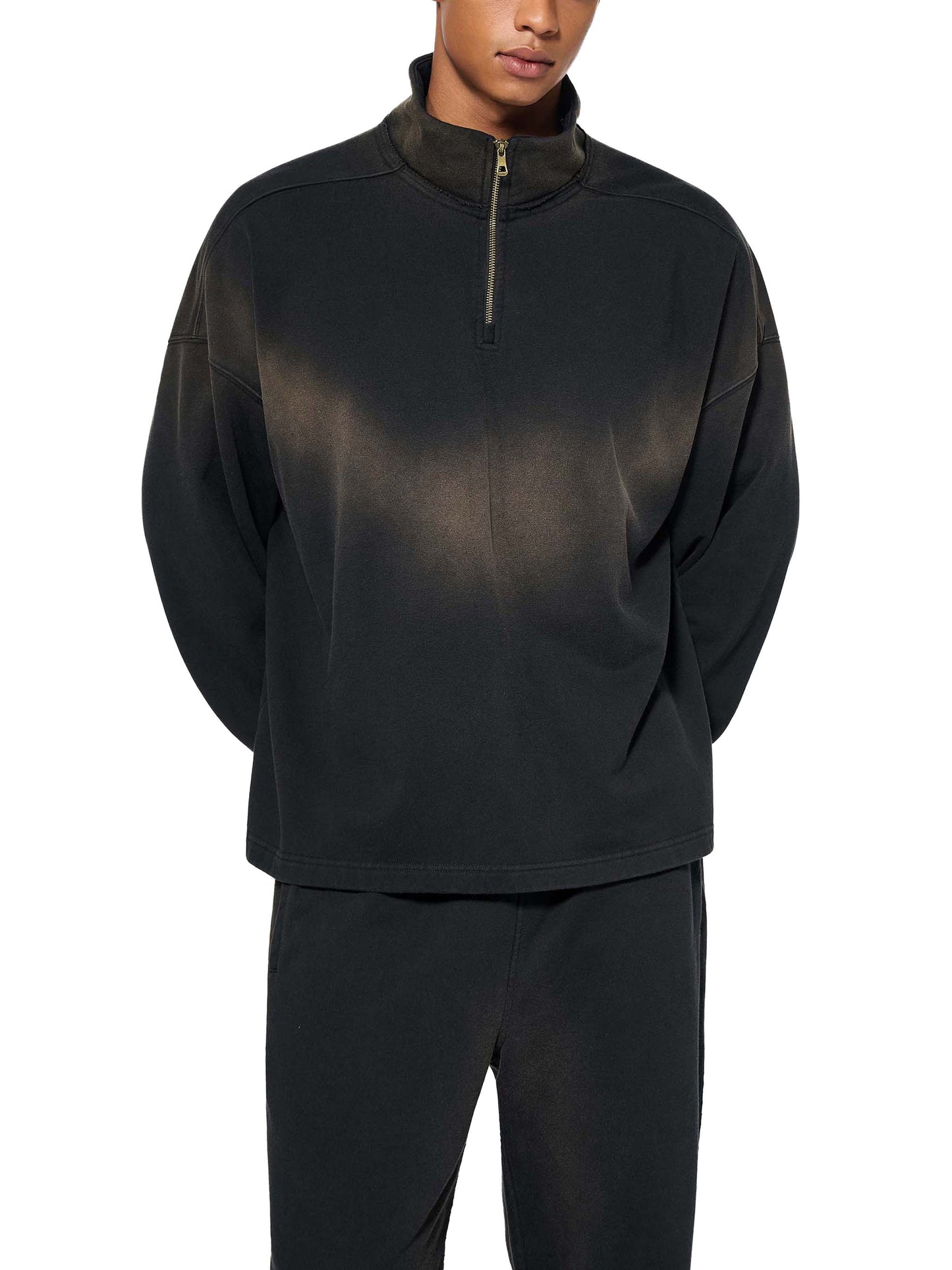 sun fade raw edge quarter-zip sweatshirt