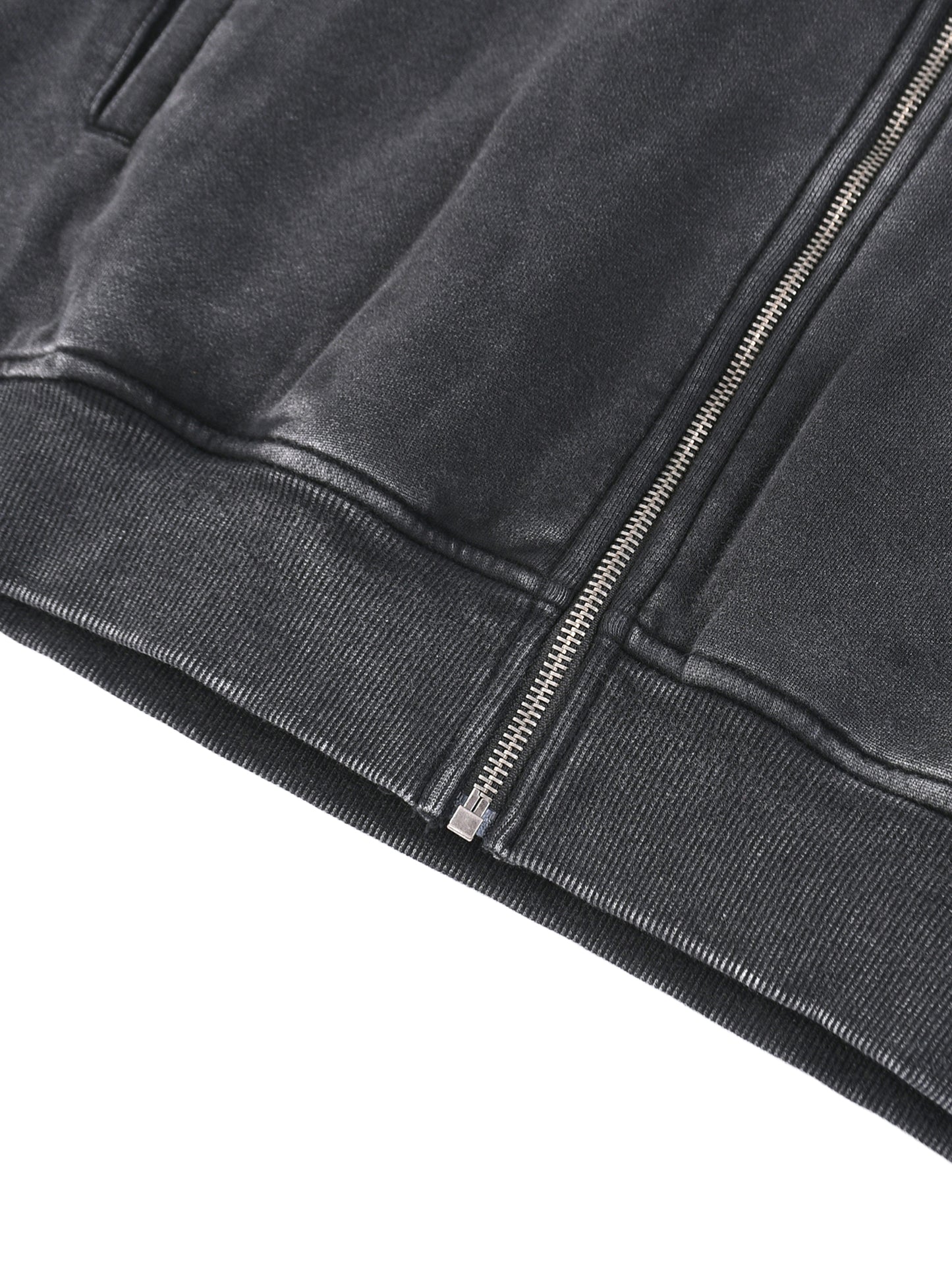 acid washed tape raw edge zip hoodie