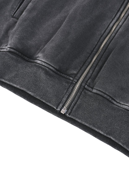 Acid Washed Tape Raw Edge Zip Hoodie