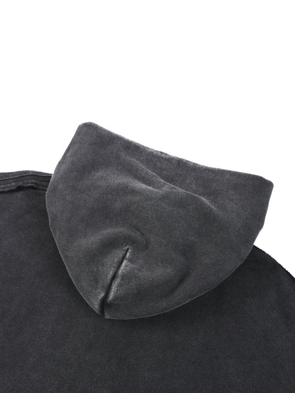 Acid Washed Tape Raw Edge Zip Hoodie