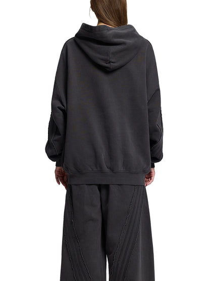 Acid Washed Tape Raw Edge Zip Hoodie