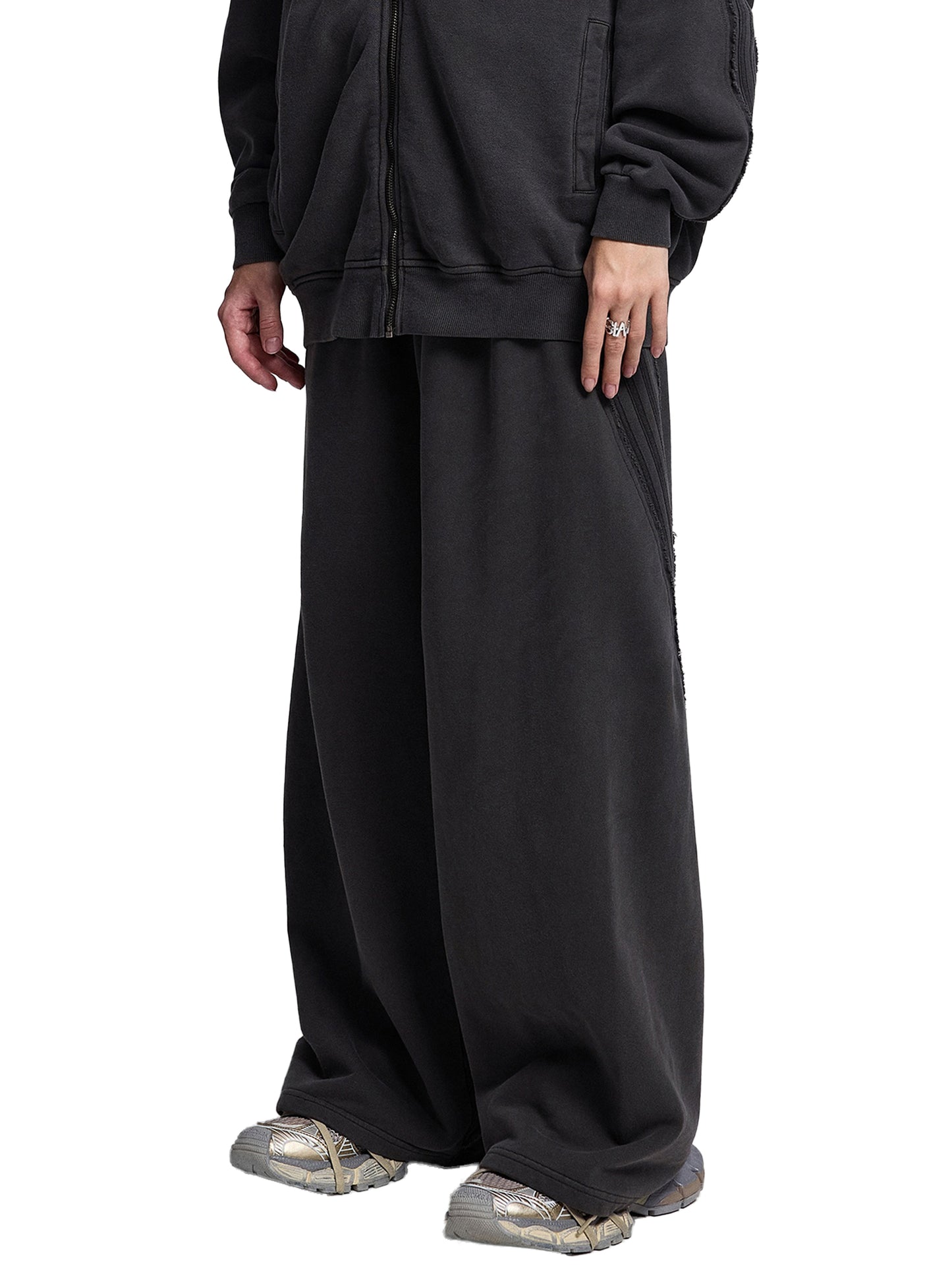 acid washed tape raw edge joggers