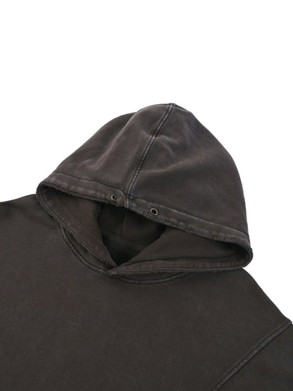 Acid Washed Distressed Panel Pocket Hoodie