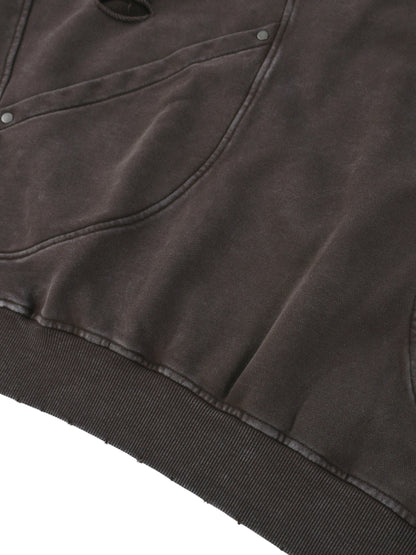 Acid Washed Distressed Panel Pocket Hoodie