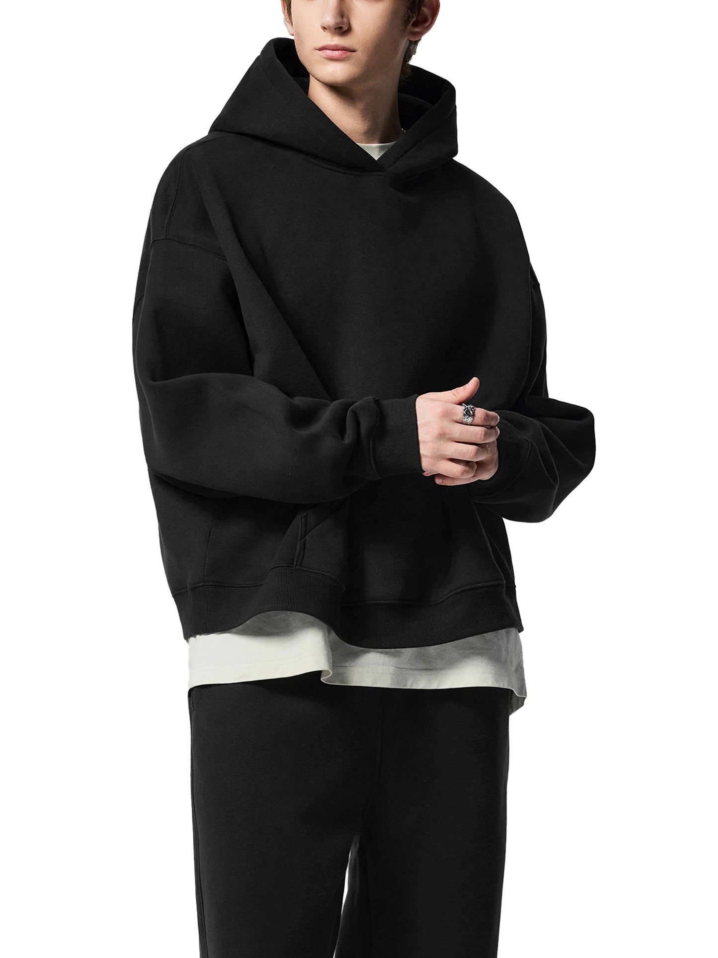 essential oversized boxy fit fleece hoodie