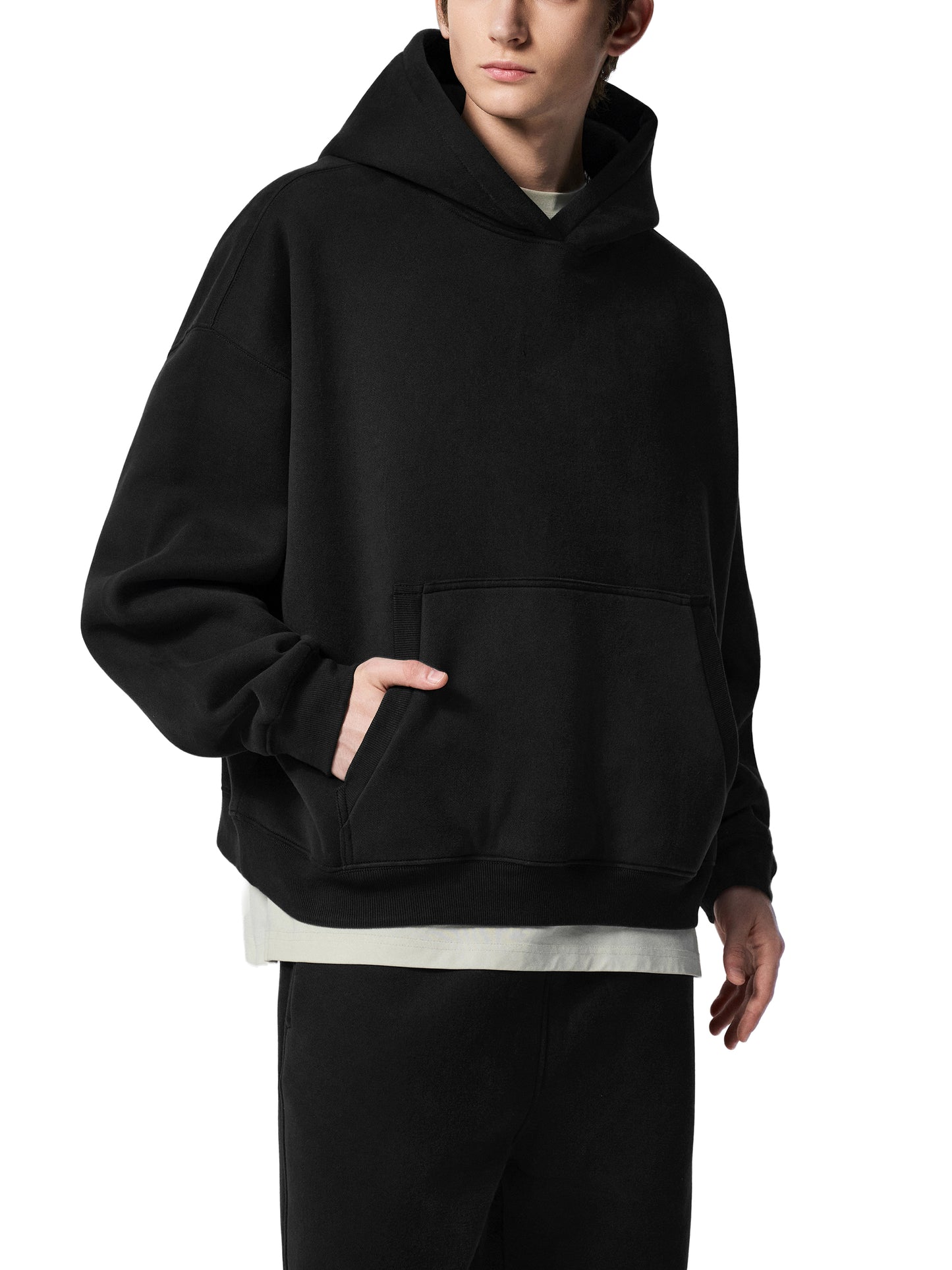essential oversized boxy fit fleece hoodie