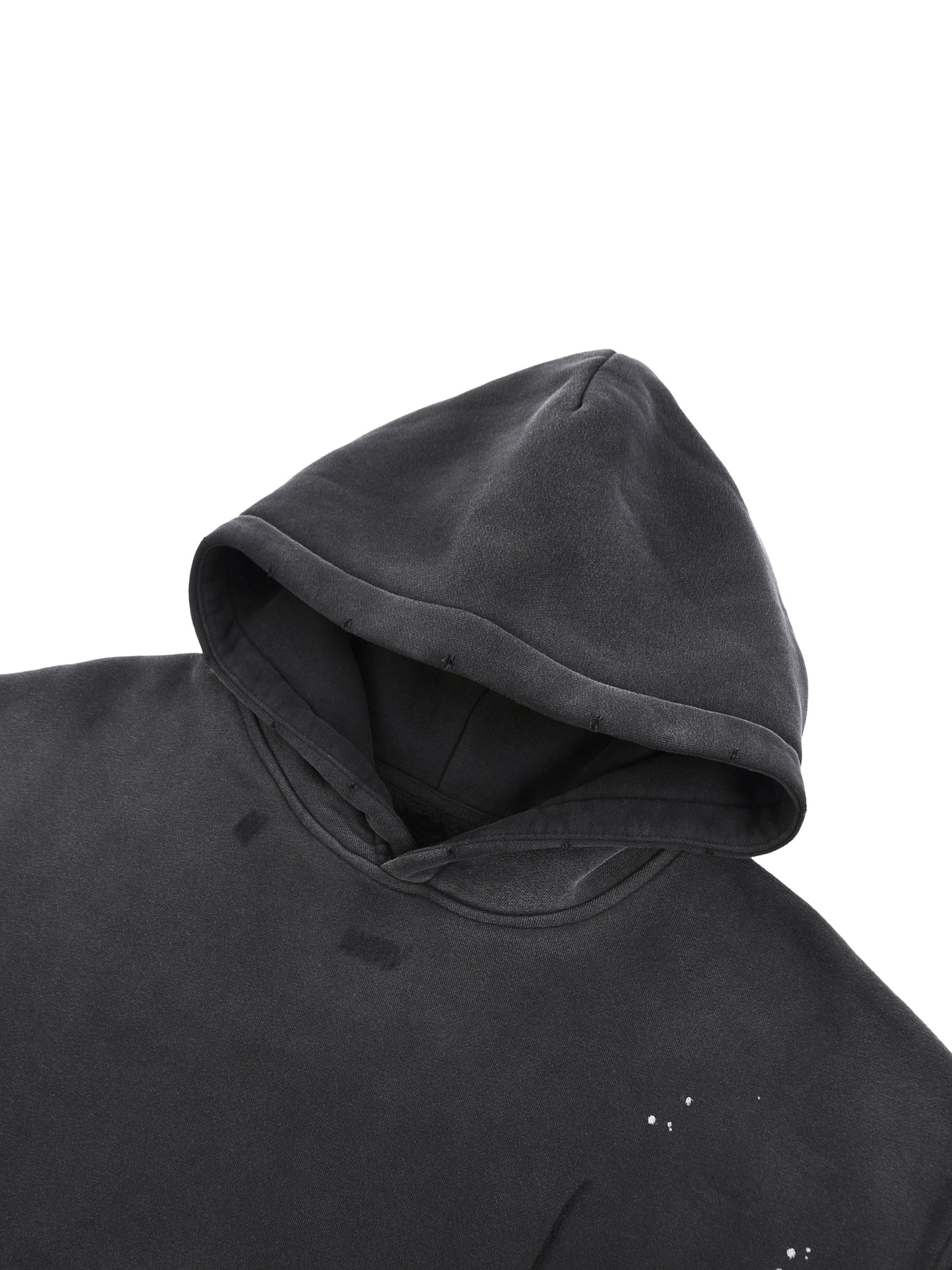 vintage washed frayed fleece hoodie