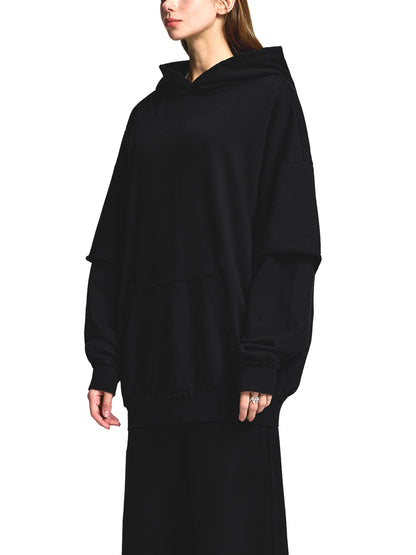 Acid Washed Raw Edge Double Layered Hoodie