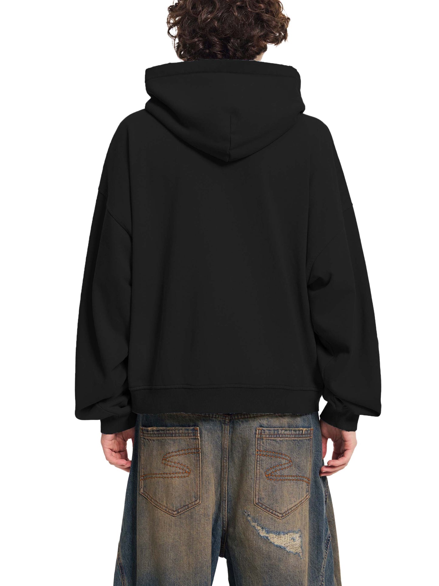 sun fade frayed raw edge fleece zip hoodie