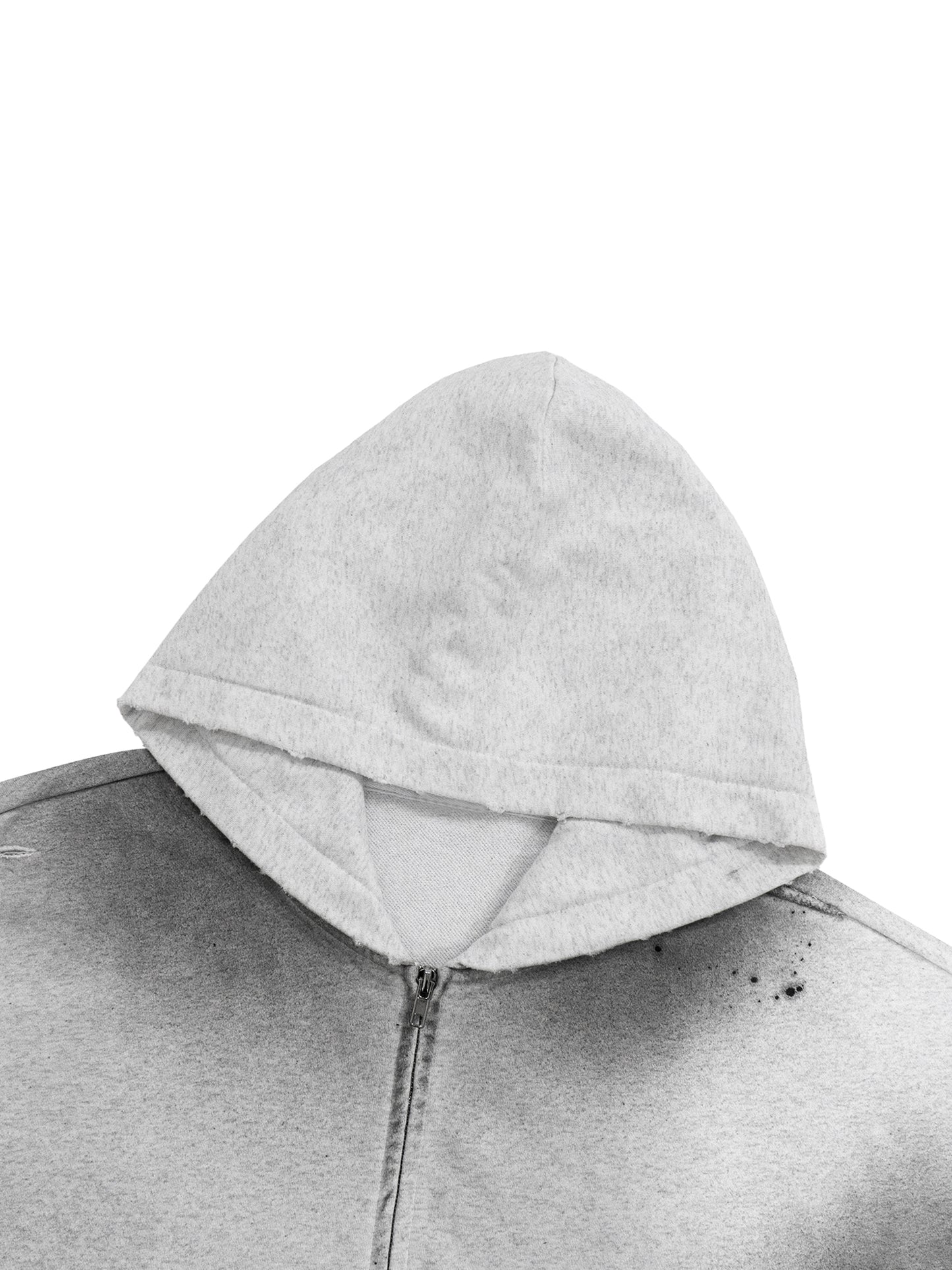 sun fade frayed raw edge fleece zip hoodie