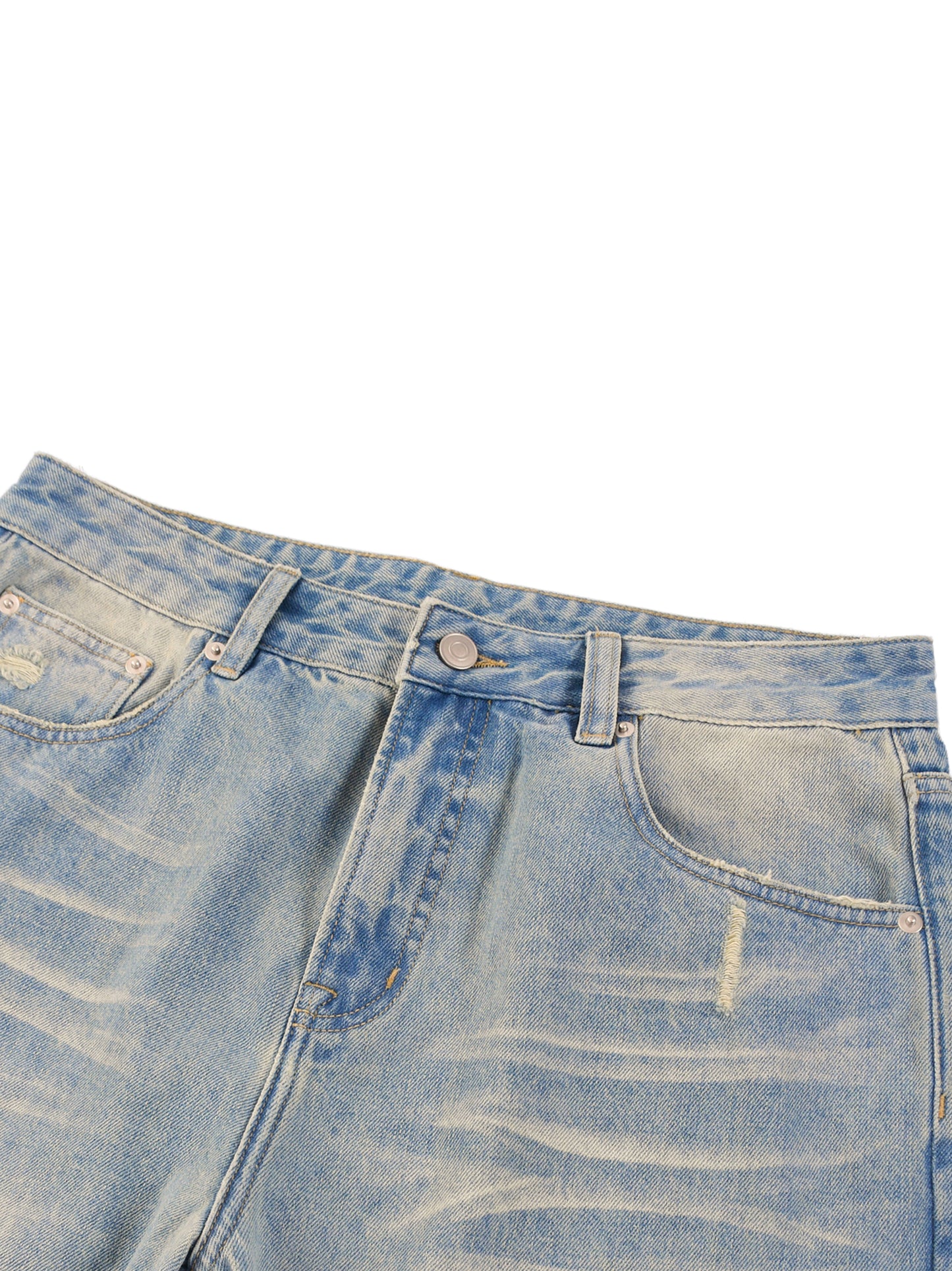 sun fade raw hem denim jeans