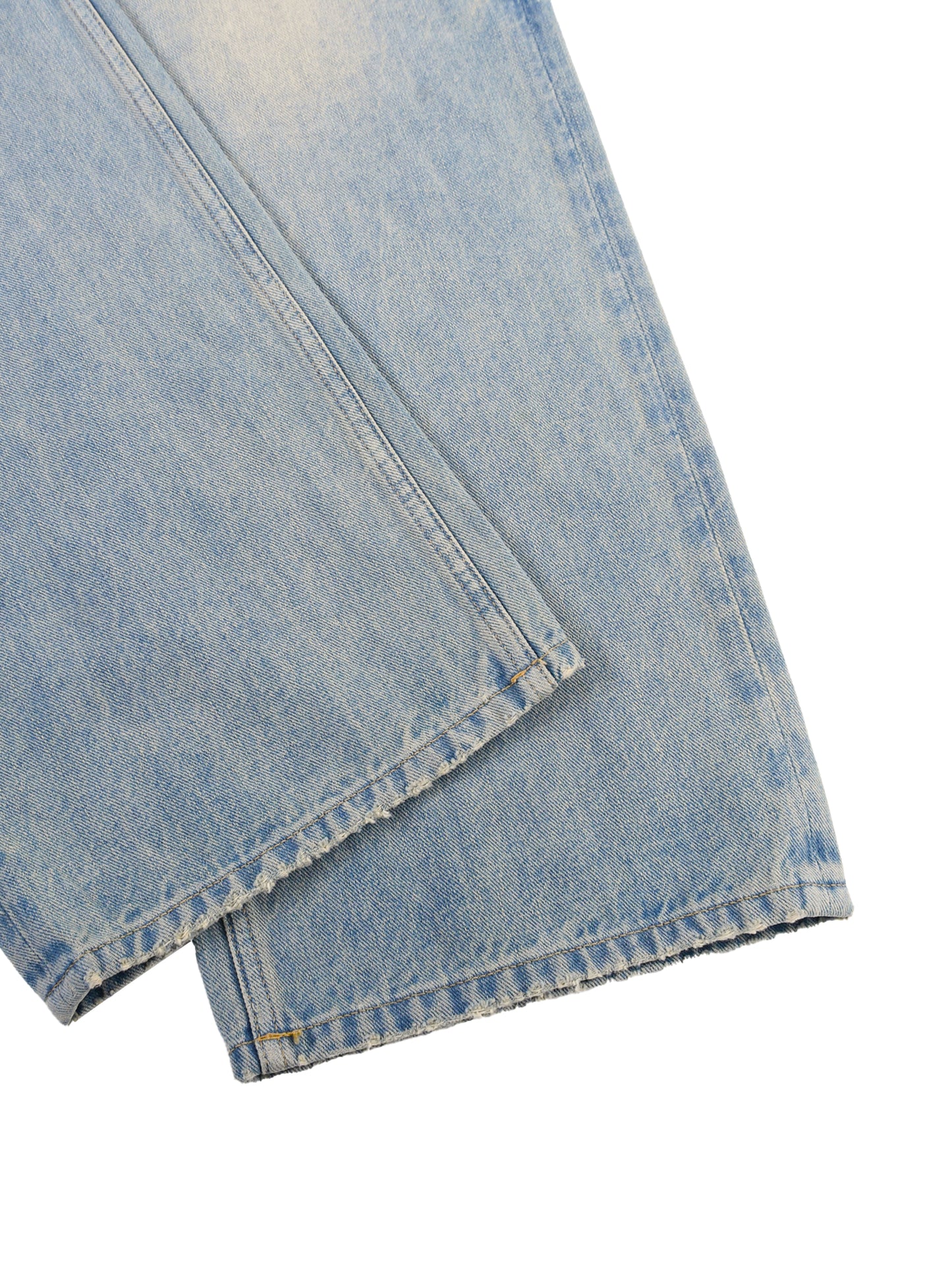 sun fade raw hem denim jeans