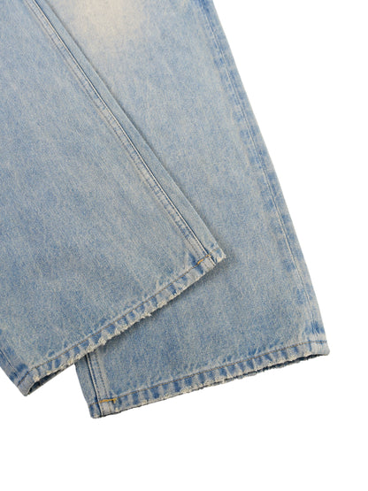 Sun Fade Raw Hem Denim Jeans