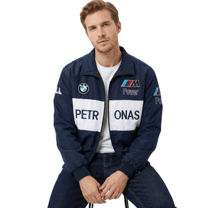 BMW Embroidered F1 Nascar Vintage Racing Jacket - Navy/White