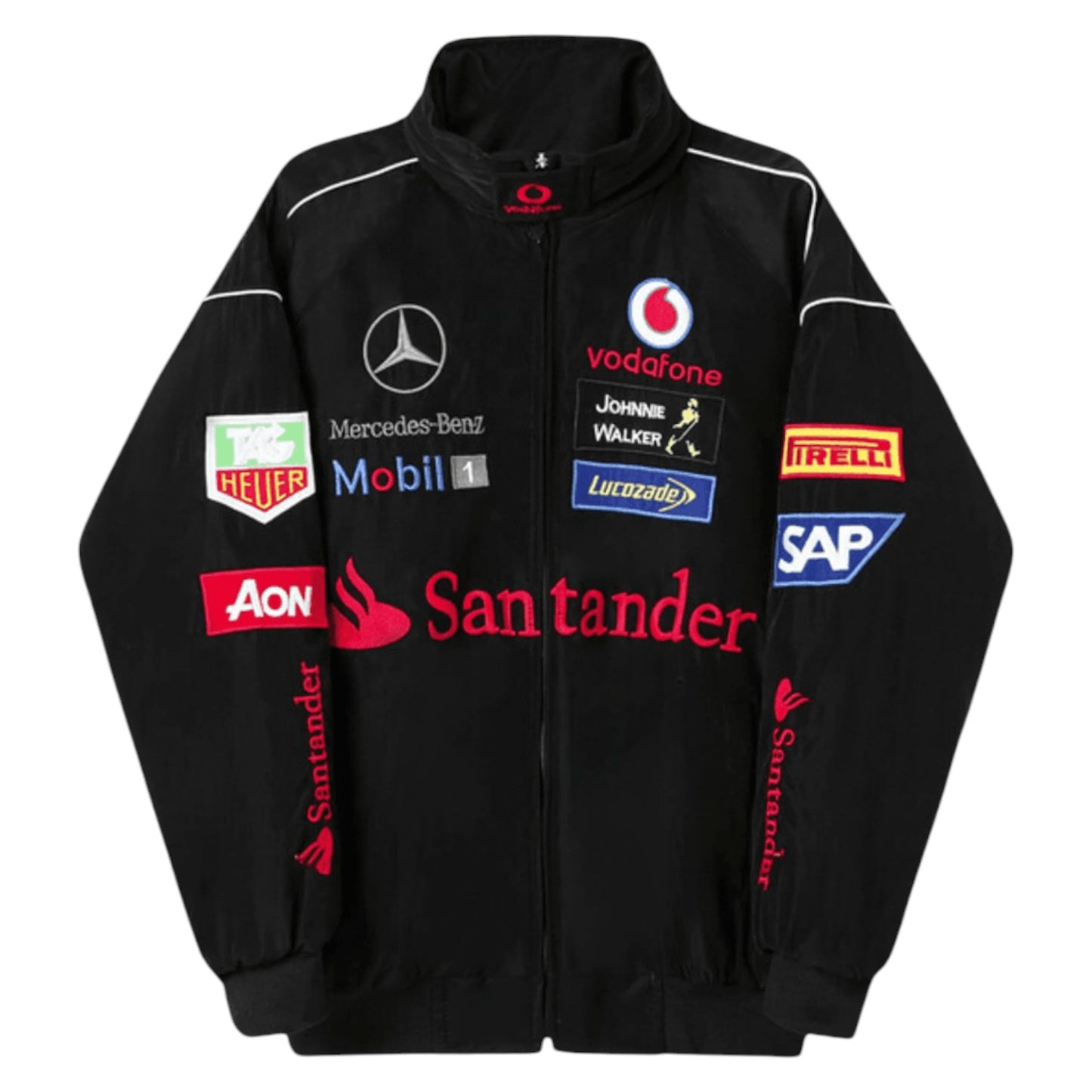 mercedes-benz embroidered f1 nascar vintage racing jacket - black