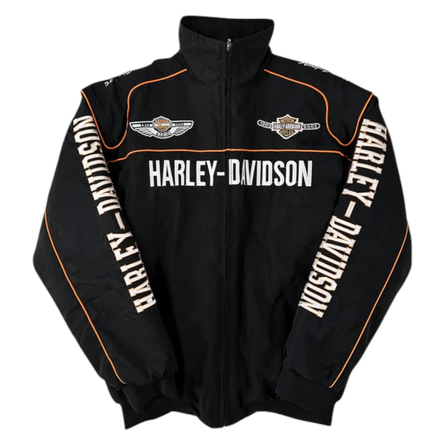 harley davidson embroidered f1 nascar vintage racing jacket - black