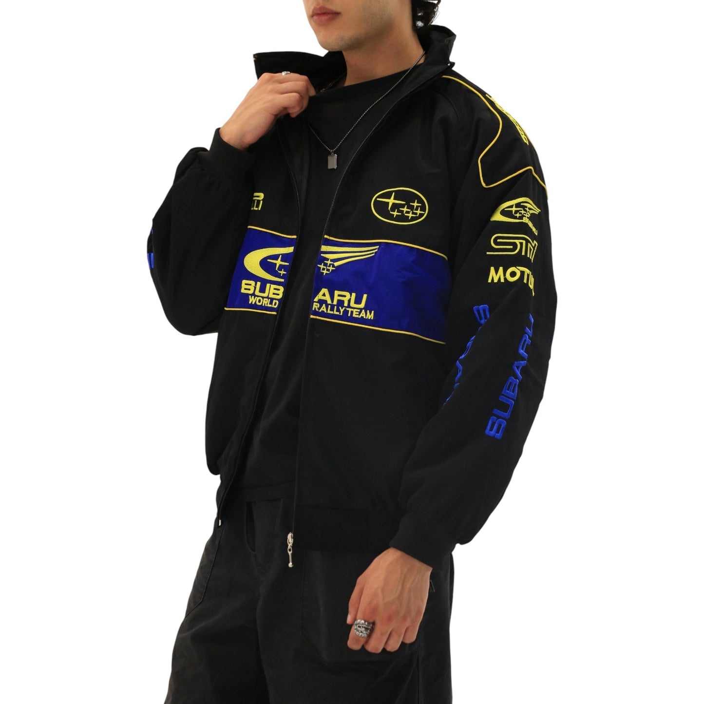 subaru embroidered f1 nascar vintage racing jacket - black