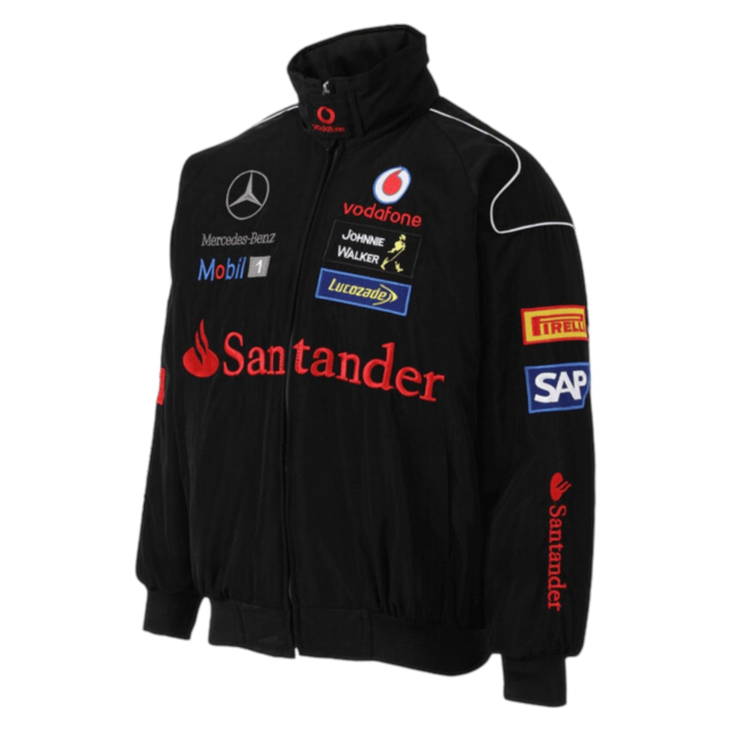 mercedes-benz embroidered f1 nascar vintage racing jacket - black