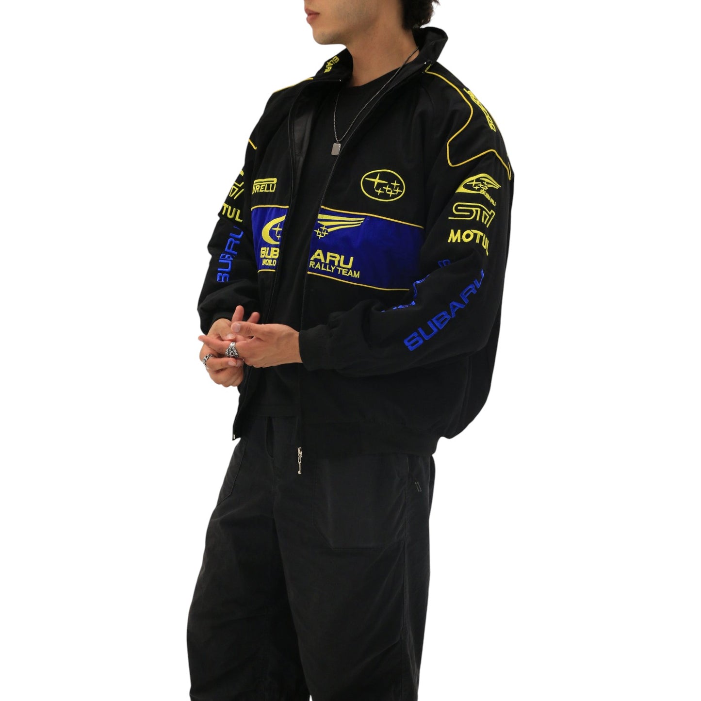 subaru embroidered f1 nascar vintage racing jacket - black