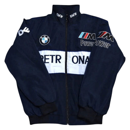 BMW Embroidered F1 Nascar Vintage Racing Jacket - Navy/White